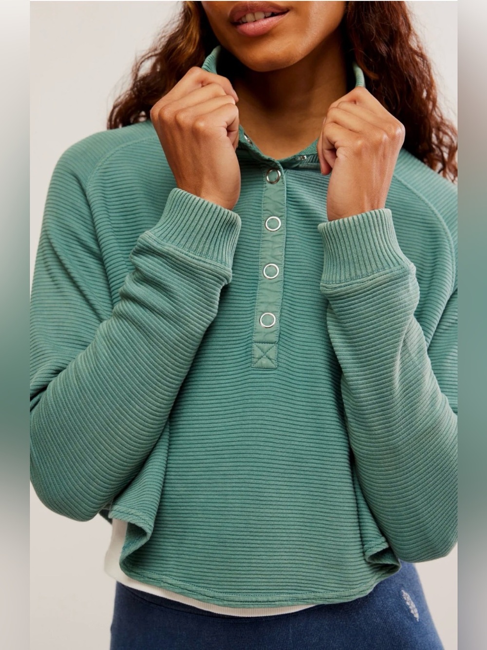 Free People So Fly Henley Pullover ~ Jade Teal